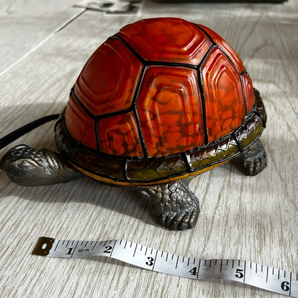 Tiffany Style Amber Glass Turtle Table Lamp - Metal Base Removable Shell - Picture 12 of 17